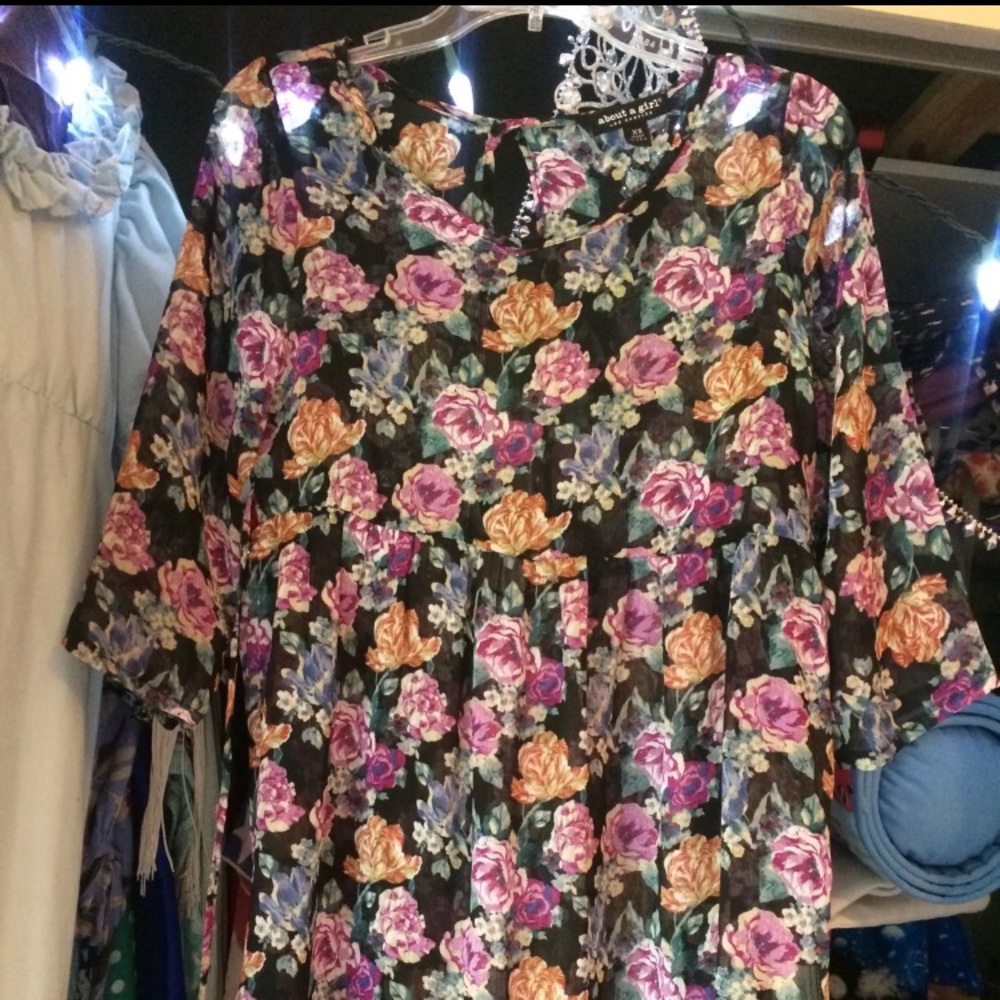 Black, floral blouse